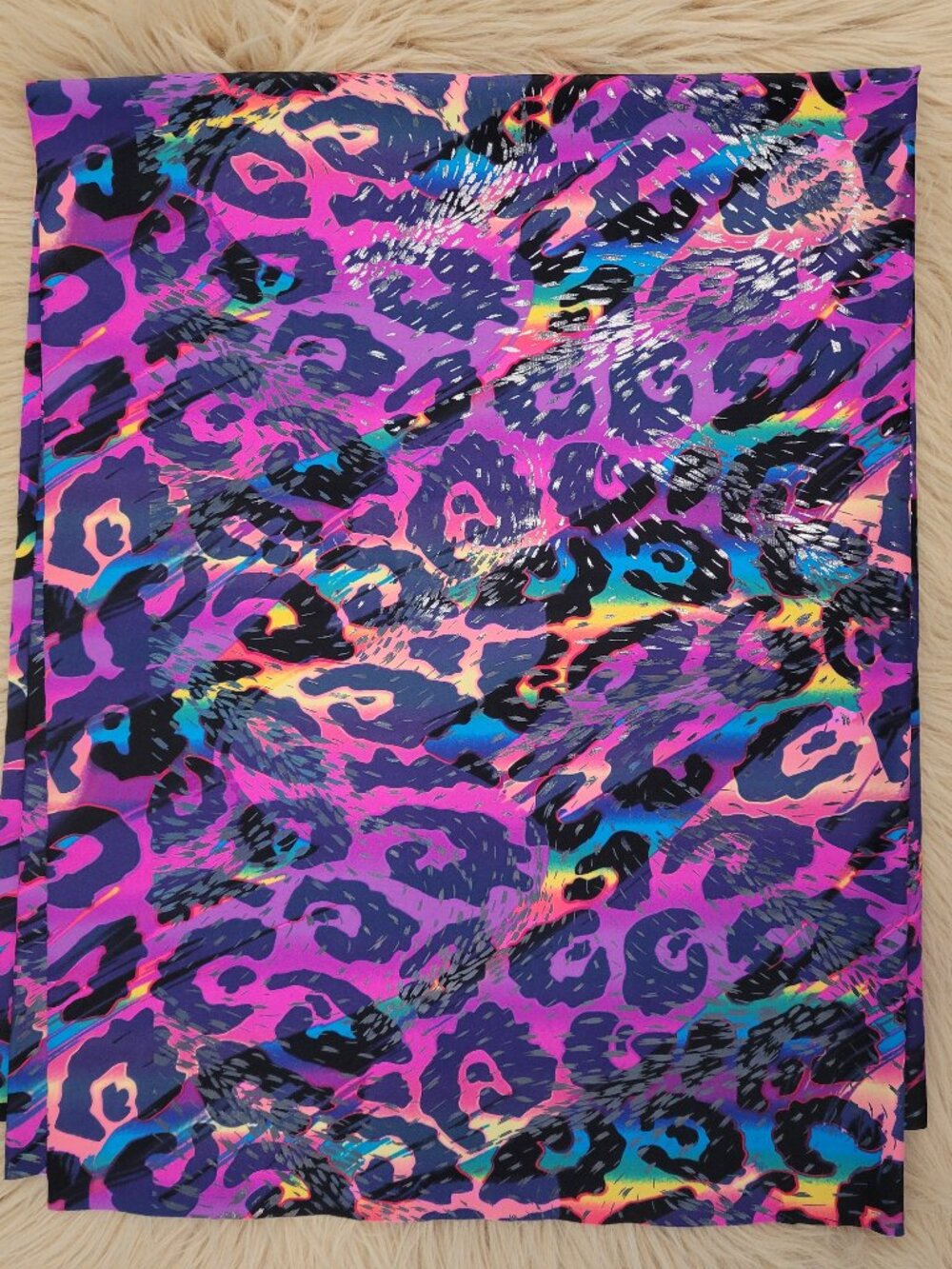 UV Glow Rainbow Leopard Print Spandex Fabric ~ 1 Yard x 60" ~ New